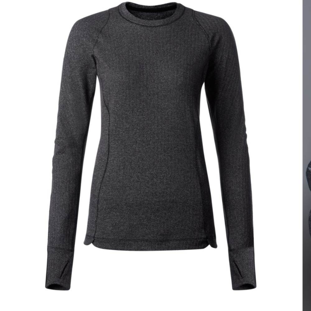 Lululemon Runderful Long Sleeve Heathered Herringbone and Heathered Black Sz 12